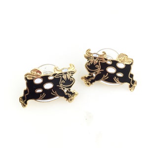 Vintage Cloisonne Chinese Enamel Cow Stud Earrings
