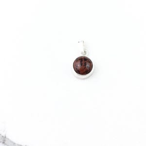 Vintage 925 Sterling Silver Mahogany Obsidian Gemstone Minimal Pendant Necklace