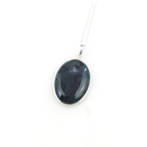 Vintage 925 Sterling Silver Green Moss Agate Gemstone Crystal Pendant Necklace