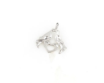 Vintage 925 Sterling Silver Love Birds Charm Pendant Necklace