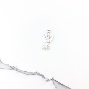 Vintage 925 Sterling Silver CZ Diamond Angel Religious Charm Pendant Necklace