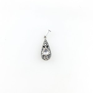 Vintage 925 Deco Sterling Silver CZ Diamond Marcasite Pendant Necklace