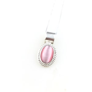 Vintage 925 Sterling Silver Mexico Modernist White Cats Eye Glass Pendant Necklace