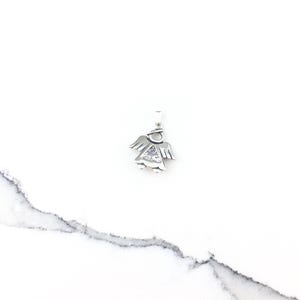 Vintage 925 Sterling Silver CZ Diamond Angel Religious Charm Pendant Necklace