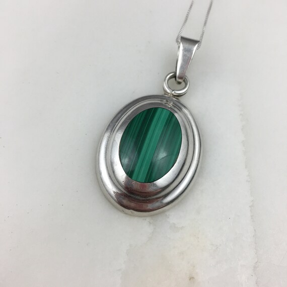 Vintage 925 Sterling Silver Mexico Green Malachit… - image 3