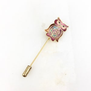 Vintage Gold Tone Enamel Chinese Cloisonne Owl Stick Pin