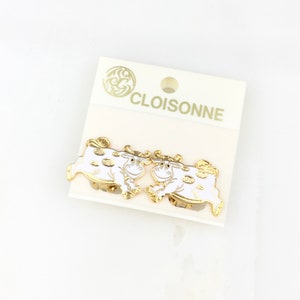 Vintage Cloisonné Emaille Weiße Kuh Ohrclips