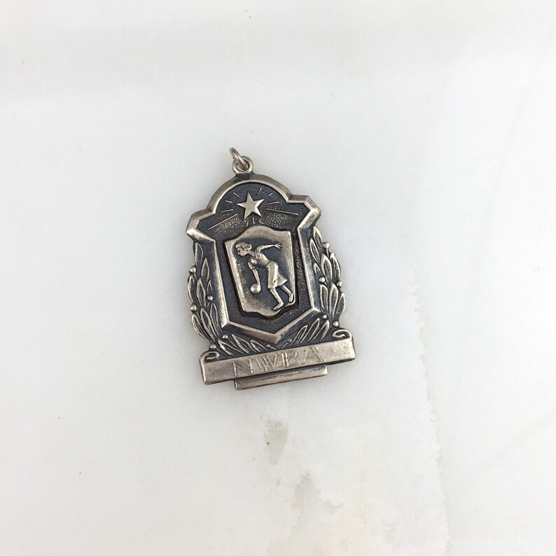 Vintage 925 Sterling Silver 50s Bowler Bowling Award Charm Pendant Necklace