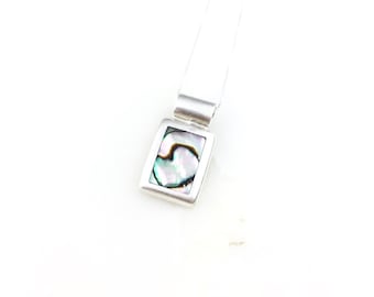 Vintage 925 Sterling Silver Mexico Abalone Modernist Pendant Necklace