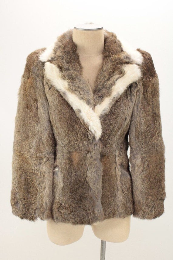 Vintage Rabbit Fur Coat Womens SMALL Big Shoulder 