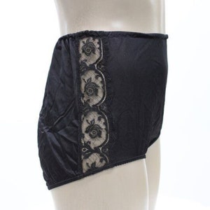 Vintage Nylon Granny Panties Lace Sides Soft Nylon Black Panty Brief M