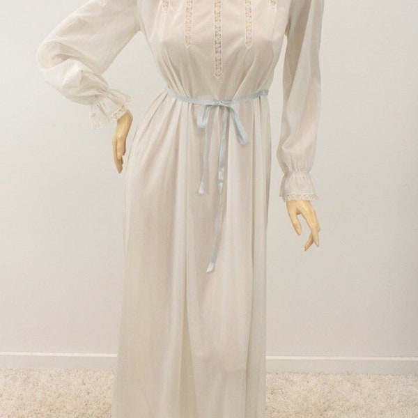 Vintage Vanity Fair Modest Nightgown Size 32 S M White Nylon Long Sleeve NOS New
