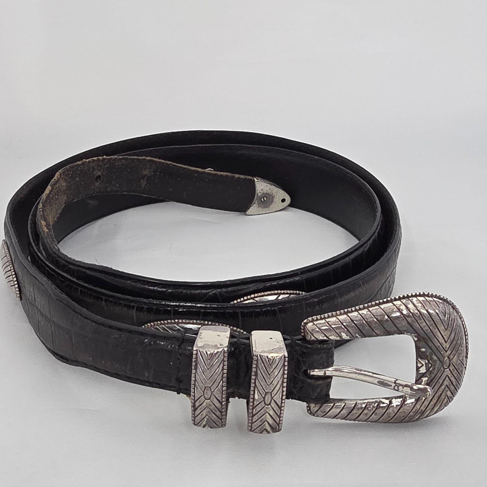Vintage Lasso Belt Braided Leather Ornate Silver Buckle Black Western Black Leather Western Belt With Silver Buckle and Tip US  main image 3