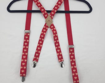 Old Spice X Back Suspenders Clip On Mens Red Elastic Galleon Tall Ships Nautical