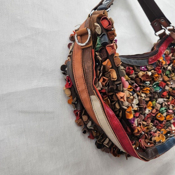 Vintage Y2K Leather Flowers Studded Hobo Bag Boho… - image 3