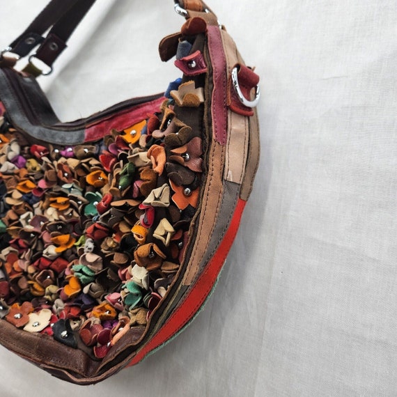 Vintage Y2K Leather Flowers Studded Hobo Bag Boho… - image 2