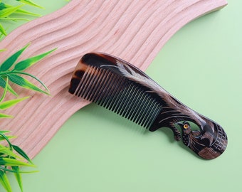 Natural Buffalo Phoenix Roll Comb,  Handmade Anti-Static Fine Beard Comb, Middle Ages Comb, Classic Hair Comb for Head Massage Helps Blood