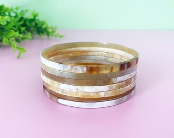 Natural Buffalo Horn Bangle, Lacquered Bangle Set, Natural Horn Jewelry, Buffalo Horn Jewelry, Horn Bangles Set, Square Version,Gift for Mom