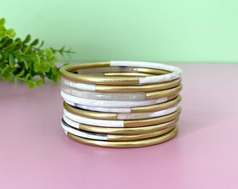 Gold Lacquered Natural Buffalo Horn White Bangle, White Lacquered Bangle, Horn Bangle Bracelets, Buffalo Horn Jewelry, Horn Bracelet for Mom