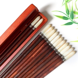 Personalized Rosewood Chopsticks, Handmade VIP Custom Engraved Name Chopstick with Mother-of-pearl Head, Christmas Gifts for Mom Dad Friend