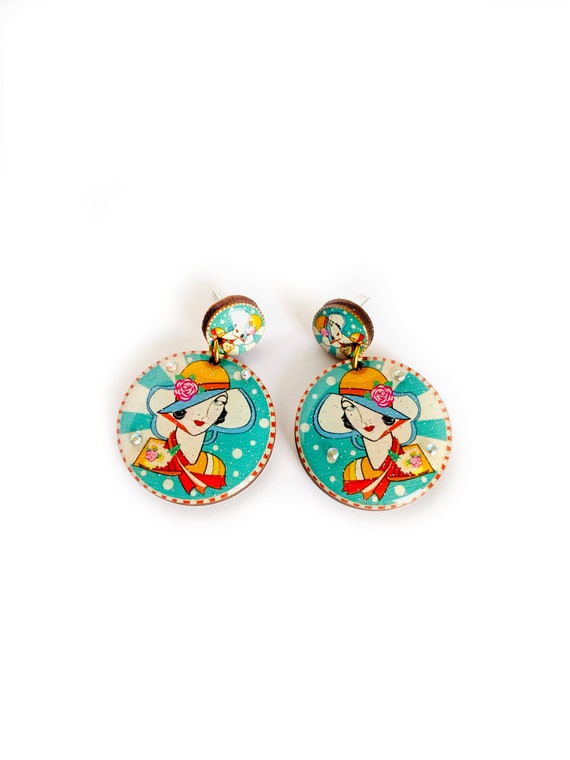 Vintage Inspired Arty Deco Statement Earrings Quirky Unusual
