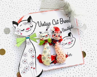 Christmas Vintage Cat Brooch,Atomic Cat Pin Present,Gift for Cat Lover,pin up rockabilly gift,small christmas presents for her,xmas brooches