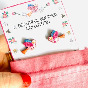 Beautiful bird studs,pretty bird studs,nature studs,small earrings,colourful studs,day studs,little gifts,small studs for girls,spring image 4