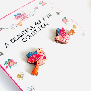 Beautiful bird studs,pretty bird studs,nature studs,small earrings,colourful studs,day studs,little gifts,small studs for girls,spring image 1