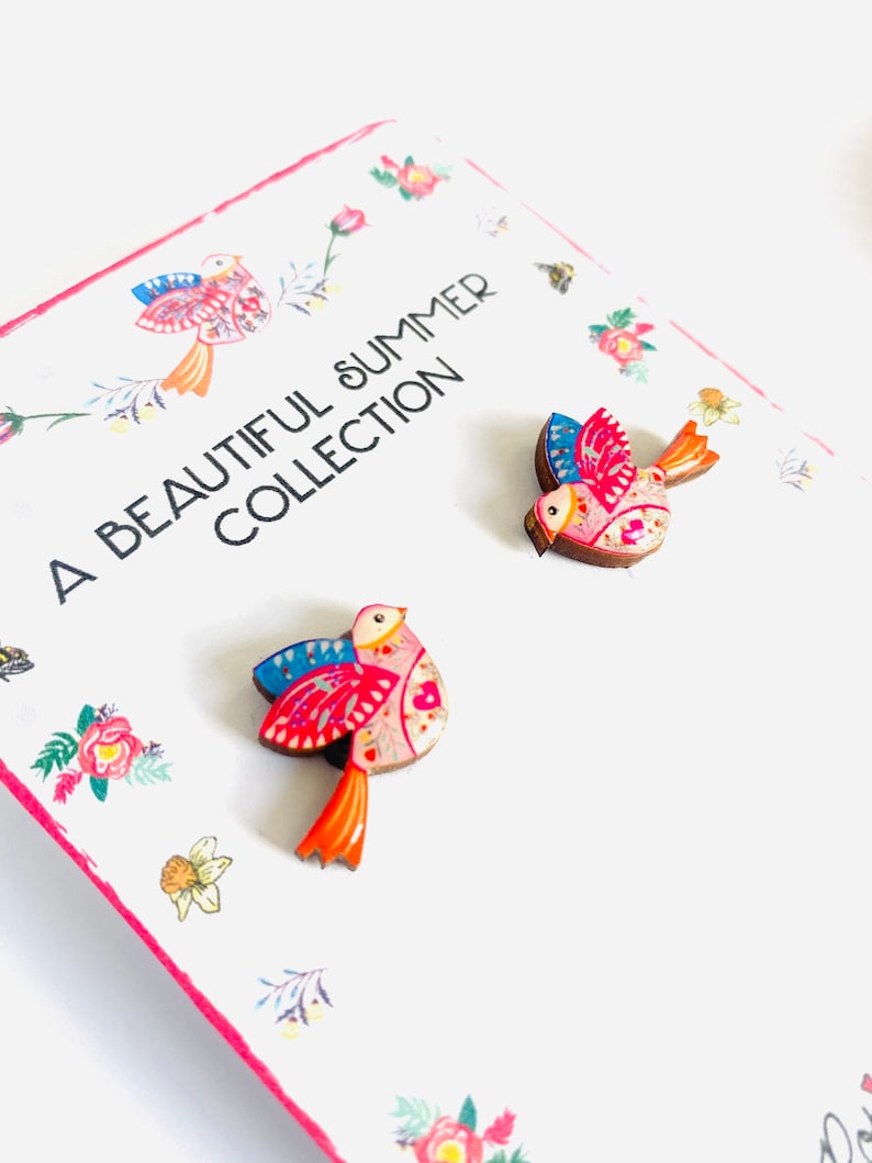 Beautiful bird studs,pretty bird studs,nature studs,small earrings,colourful studs,day studs,little gifts,small studs for girls,spring image 1
