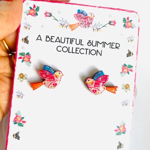 Beautiful bird studs,pretty bird studs,nature studs,small earrings,colourful studs,day studs,little gifts,small studs for girls,spring image 8