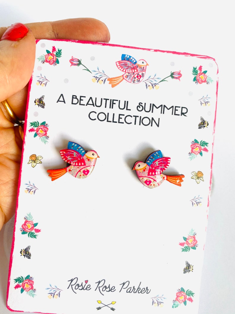 Beautiful bird studs,pretty bird studs,nature studs,small earrings,colourful studs,day studs,little gifts,small studs for girls,spring image 8