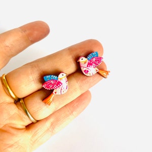 Beautiful bird studs,pretty bird studs,nature studs,small earrings,colourful studs,day studs,little gifts,small studs for girls,spring image 6