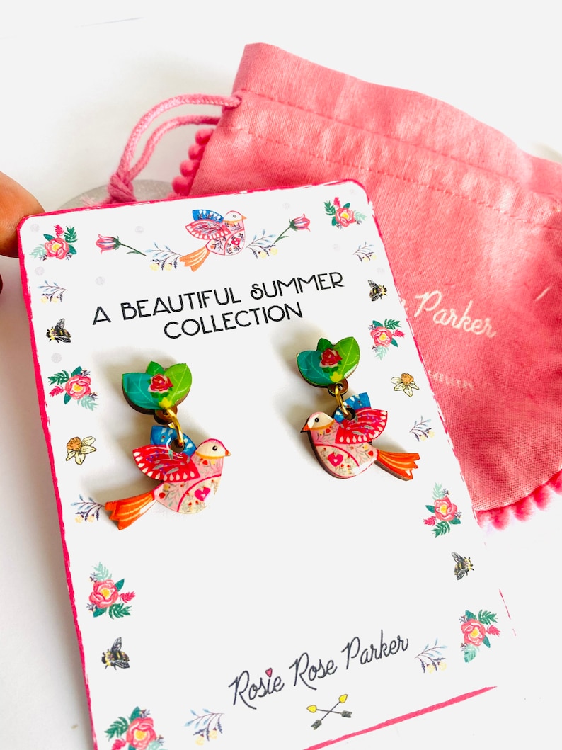 Beautiful bird studs,pretty bird studs,nature studs,small earrings,colourful studs,day studs,little gifts,small studs for girls,spring image 10