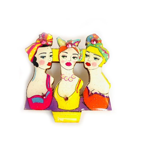 Pin up Retro Brooch Rockabilly Pin Fashion 1950's Jewellery 1940's Mannequins  Atomic brooch vintage style fashion pin statement brooch