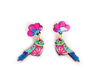 Boucles d'oreilles d'été oiseaux colorés cadeaux birdie boucles d'oreilles nature boucles d'oreilles délicates pendantes boucles d'oreilles abstraites bijoux oiseau printemps