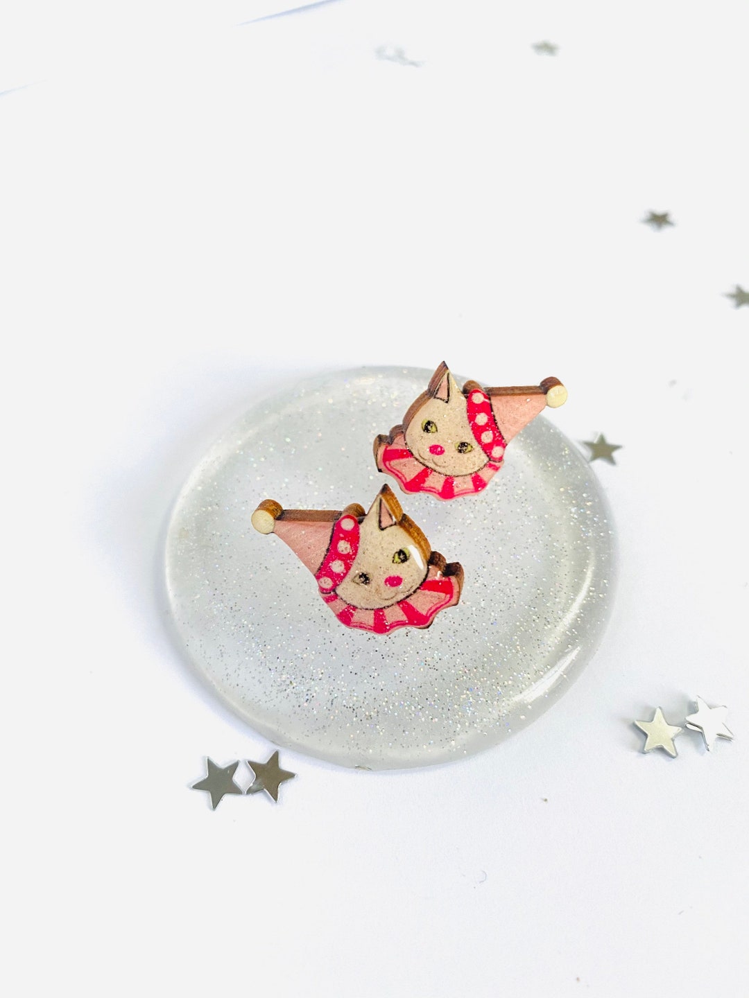 Magical Cat Clown Stud Earrings: Circus Whimsical Style Jewellery Earrings Christmas Festive Earrings Pierrot French Studs White Cat Gifts - Etsy Japan