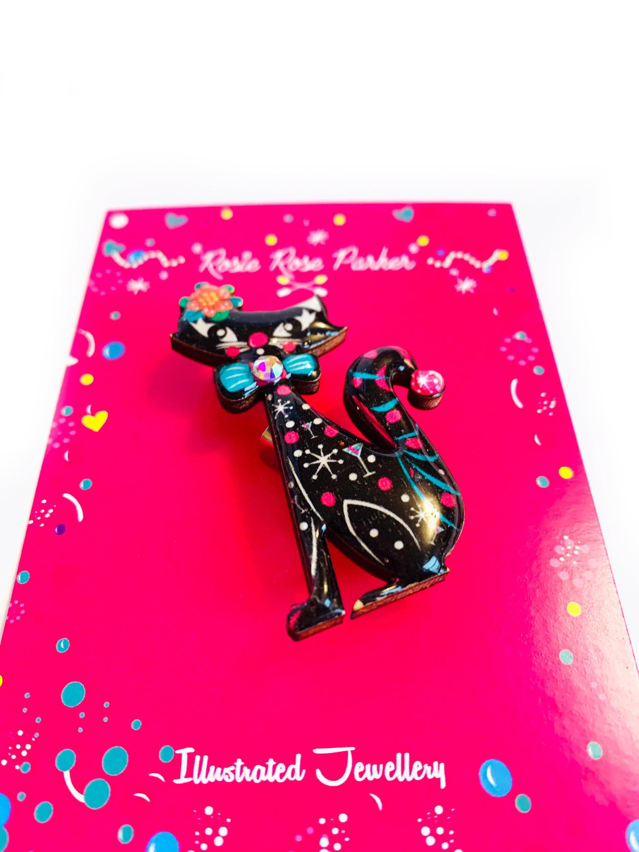 Retro Black Kitty Cat Brooch Midcentury Cat Brooches Colourful Vintage ...