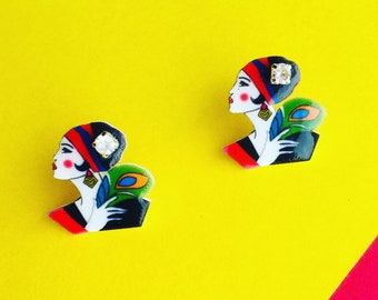 Art Deco Retro Earrings 1920s style jewellery  Gatsby studs, roaring 20s, mothers gifts,unusual gift,flapper fashion, fun studs,small gufts