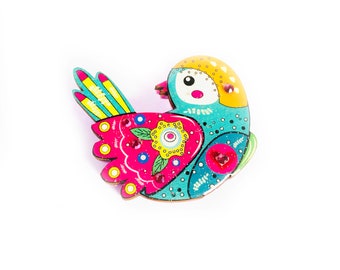 Broche oiseau abstraite, broche d'été, bijoux oiseau, cadeaux oiseau pour elle, broche insolite, broche acrylique, broches artistiques, bijoux faits main