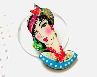 Déclaration d’été broche rétro dame épingle broche faite main broche ressort dame broche vintage inspiré broche de printemps 40s broche 50s broche floral