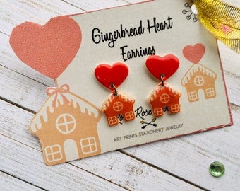 Christmas gingerbread house earrings,unusual gift,daughter gifts,stocking fillers,cute presents, children earrings,retro jewellery,fun studs