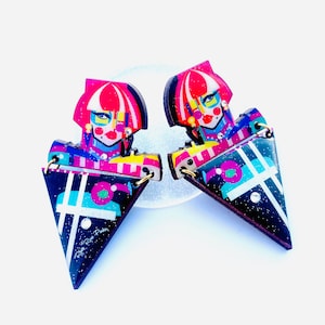 Big colourful modern edgy earrings 90s nostalgia going out statement earrings cubist earrings surrealist crazy quirky face earring arty