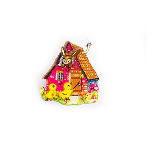 Easter house brooch pin cute spring brooch acrylic brooch quirky mid century brooch for women summer themed pins cute retro pin