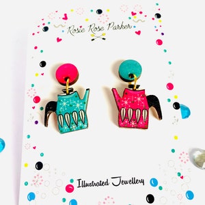 Atomic Teapot Dangle Earrings: Laser Cut Acrylic Hypoallergenic earrings retro teapot jewellery earrings miss matched earrings 1950s earrin