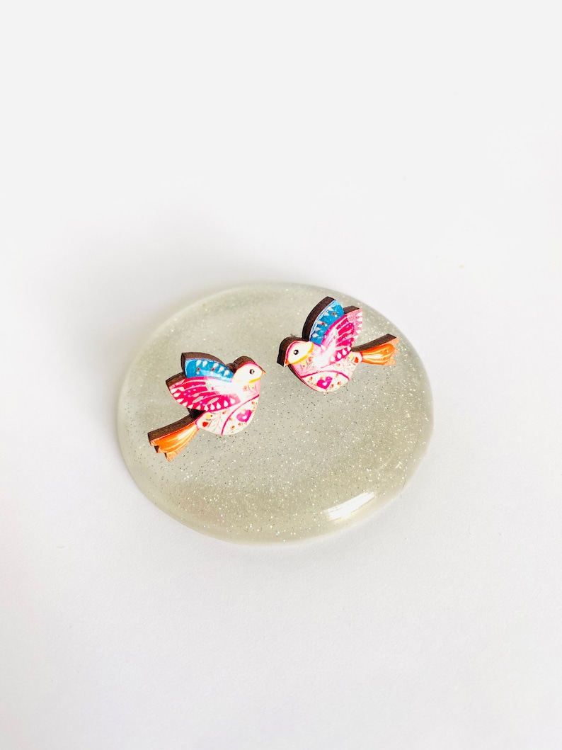 Beautiful bird studs,pretty bird studs,nature studs,small earrings,colourful studs,day studs,little gifts,small studs for girls,spring image 5