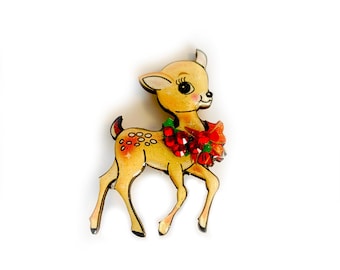 Mid Century Christmas Deer Brooch | 50s Style Retro Reindeer Pin | Kitsch Festive Statement Jewelry | Quirky Vintage Holiday Stocking Filler