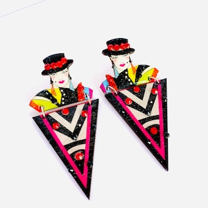 80s huge unusual statement  punk earrings rectangular modern 80 designer funky quirky colourful statement earring unusual 90s jewellery