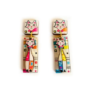 Atomic Cat Dangle Earrings: Mid Century Modern Novelty Jewelry