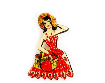 strawberry novelty retro lady brooch unusual brooch costume brooch brooch gifts cute brooches interactive brooch midcentury brooch daughter