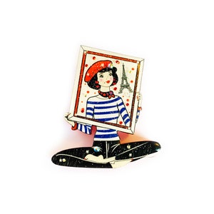 Broche fille française de Paris, broche fantaisie, broche en acrylique, déclaration de bijoux de Paris, broches rétro, broche originale, cadeaux de broche